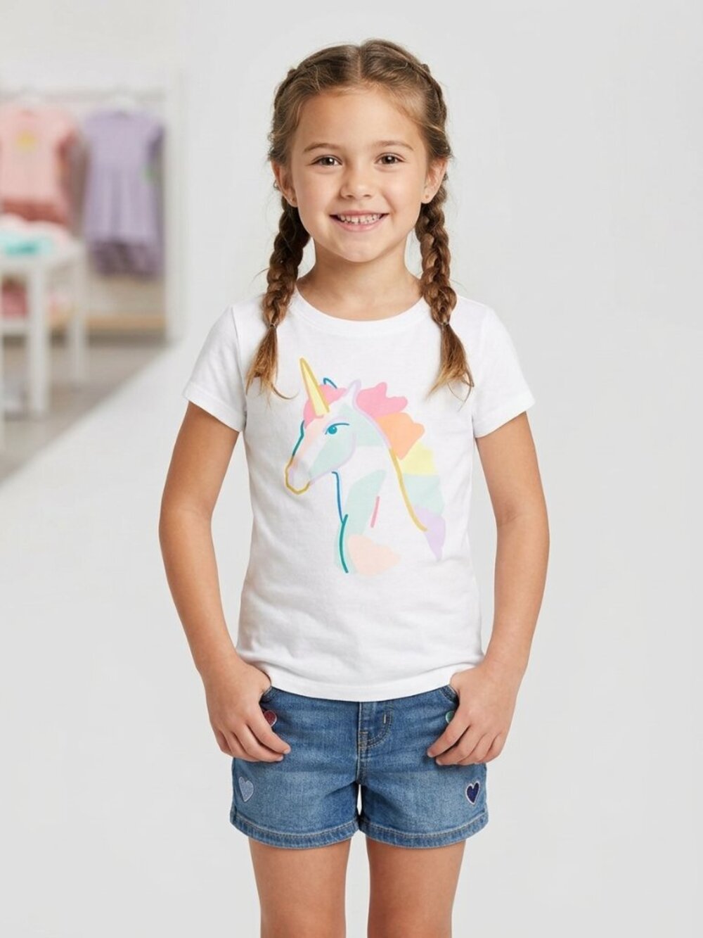 Cat & Jack White Unicorn Tee with Rainbow Mane size L